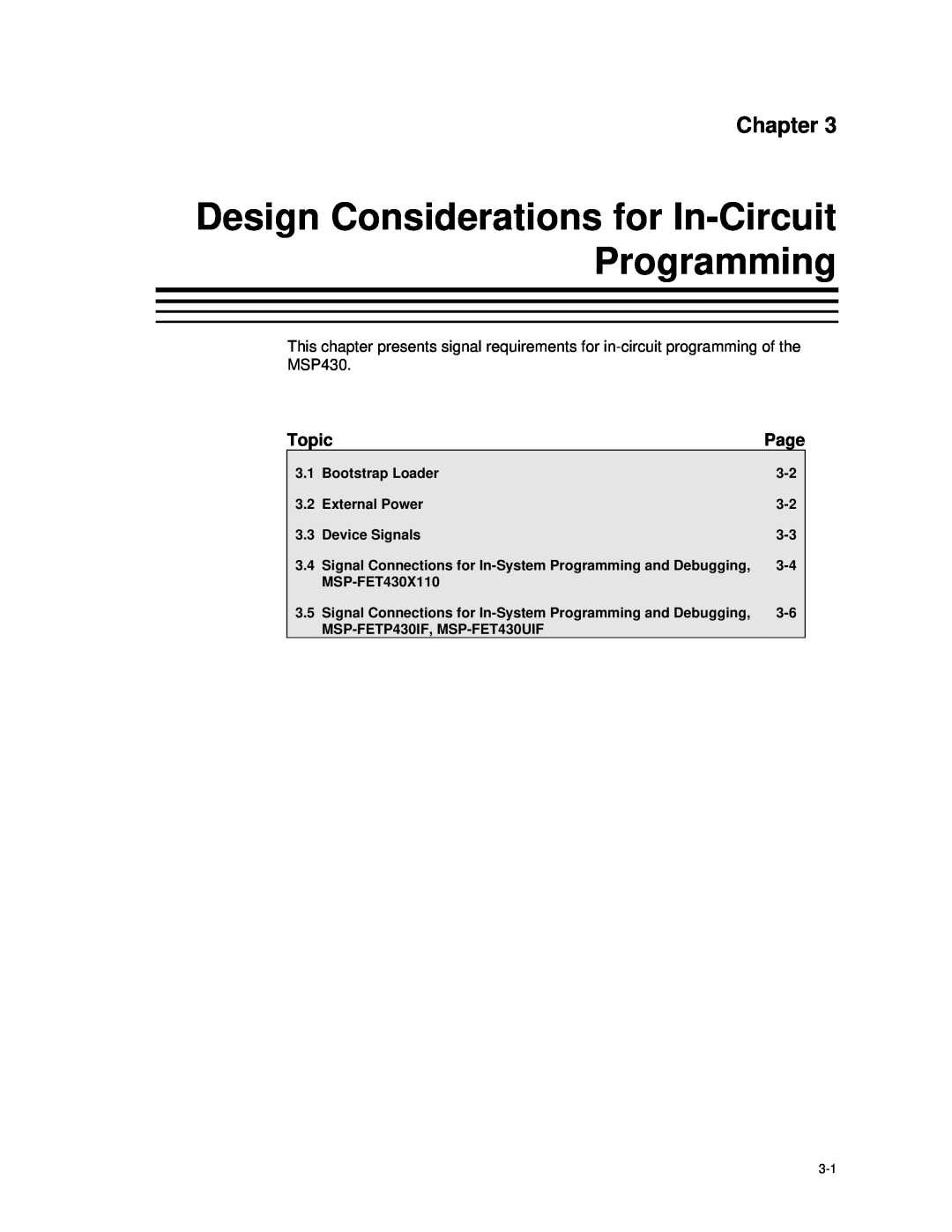 Texas Instruments MSP-FET430 manual Design Considerations for In-Circuit Programming, Chapter 