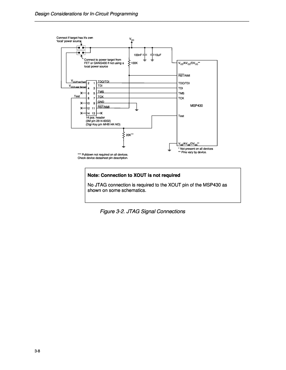 Texas Instruments MSP-FET430 manual 2. JTAG Signal Connections, Design Considerations for In-Circuit Programming, MSP430 