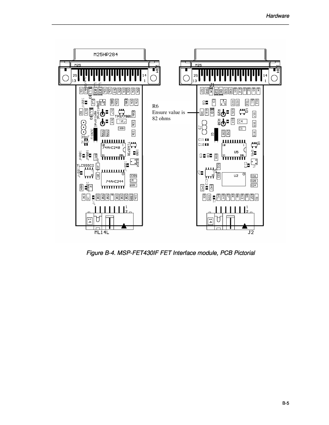 Texas Instruments Figure B-4. MSP-FET430IF FET Interface module, PCB Pictorial, Hardware, R6 Ensure value is 82 ohms 
