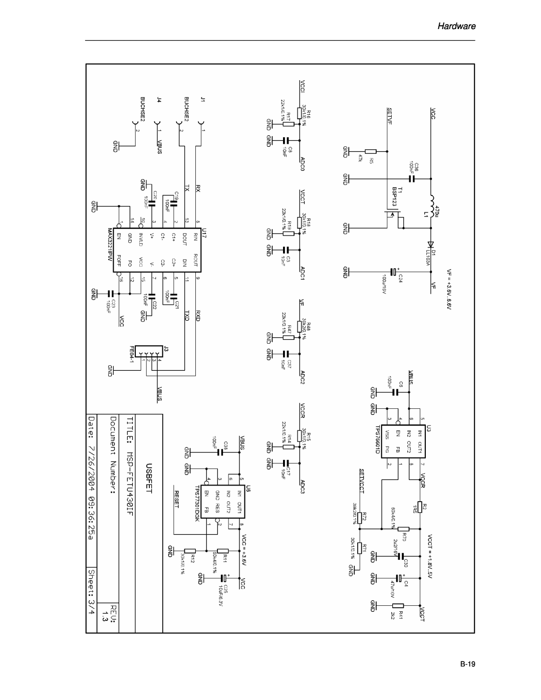 Texas Instruments MSP-FET430 manual Hardware, B-19 