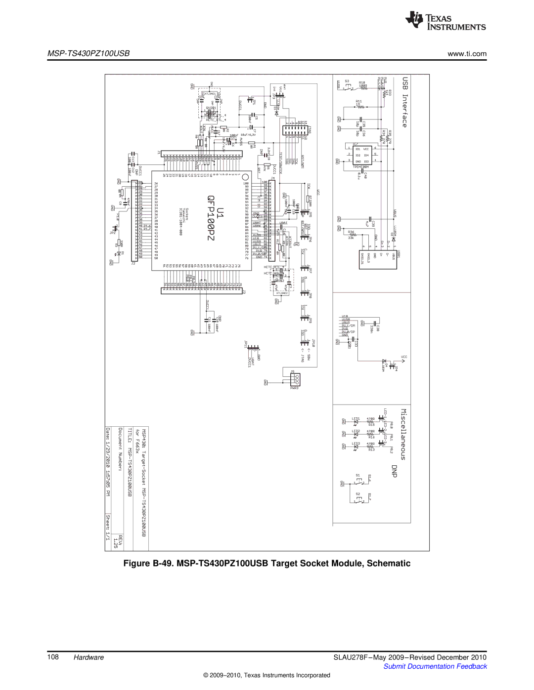 Texas Instruments MSP430 manual MSP-TS430PZ100USB 