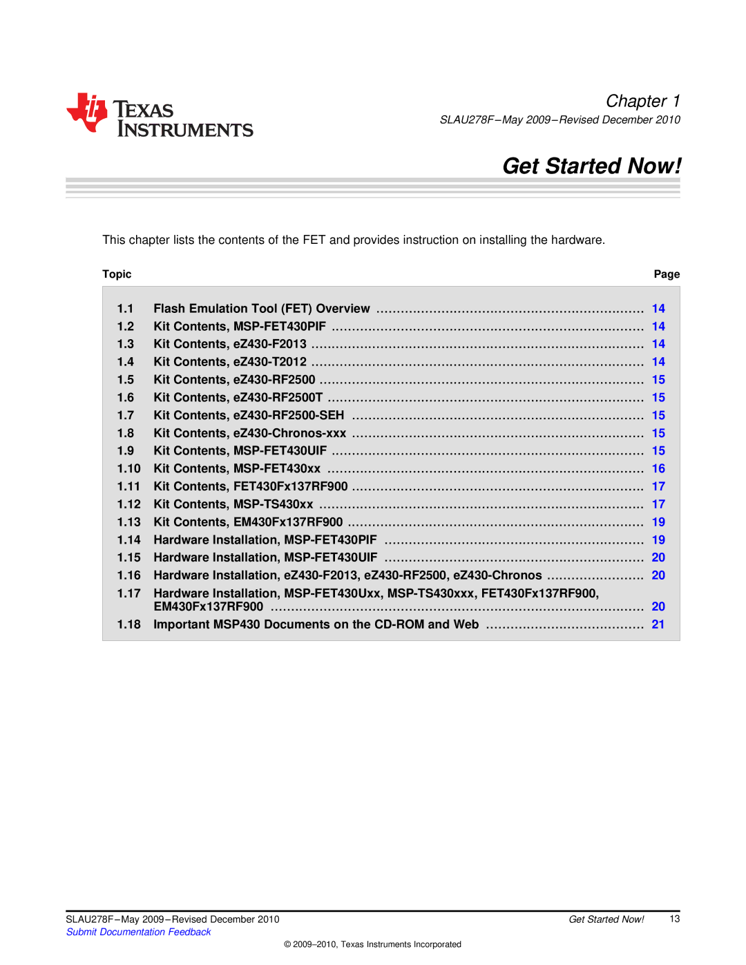 Texas Instruments manual Get Started Now, Important MSP430 Documents on the CD-ROM and Web 