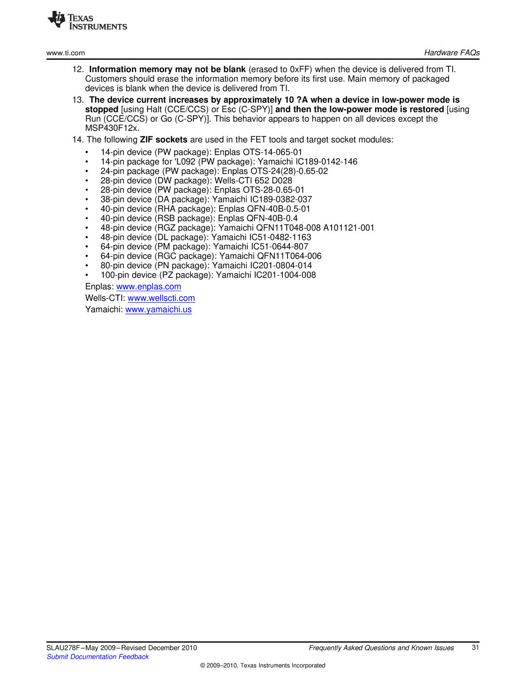 Texas Instruments MSP430 manual Hardware FAQs 