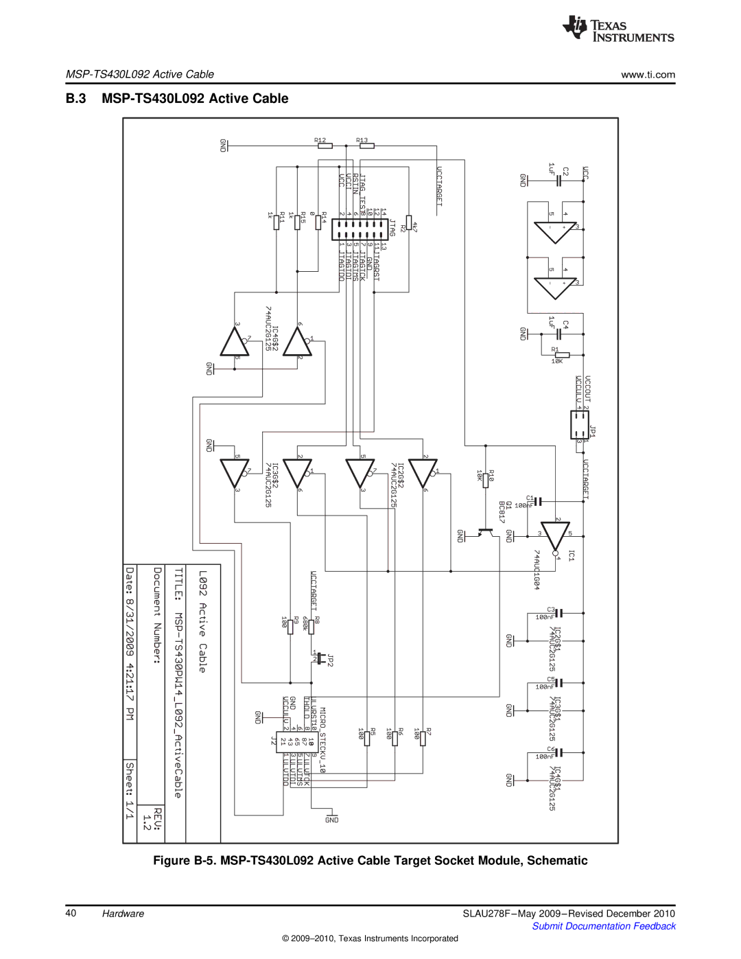 Texas Instruments MSP430 manual MSP-TS430L092 Active Cable 