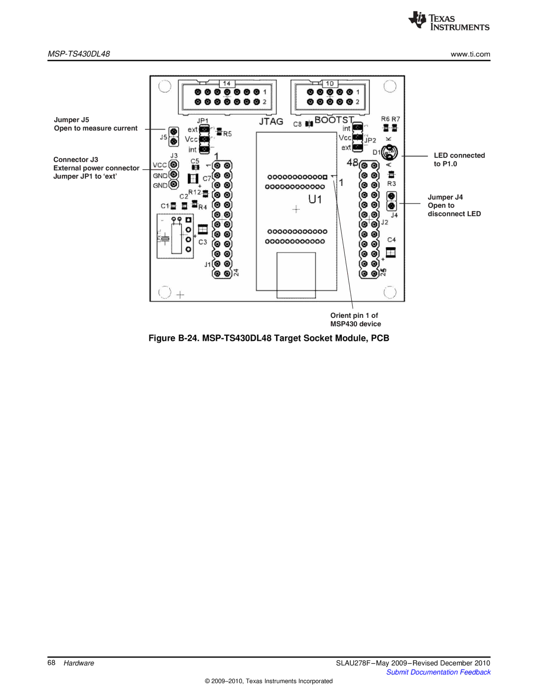 Texas Instruments MSP430 manual Figure B-24. MSP-TS430DL48 Target Socket Module, PCB 