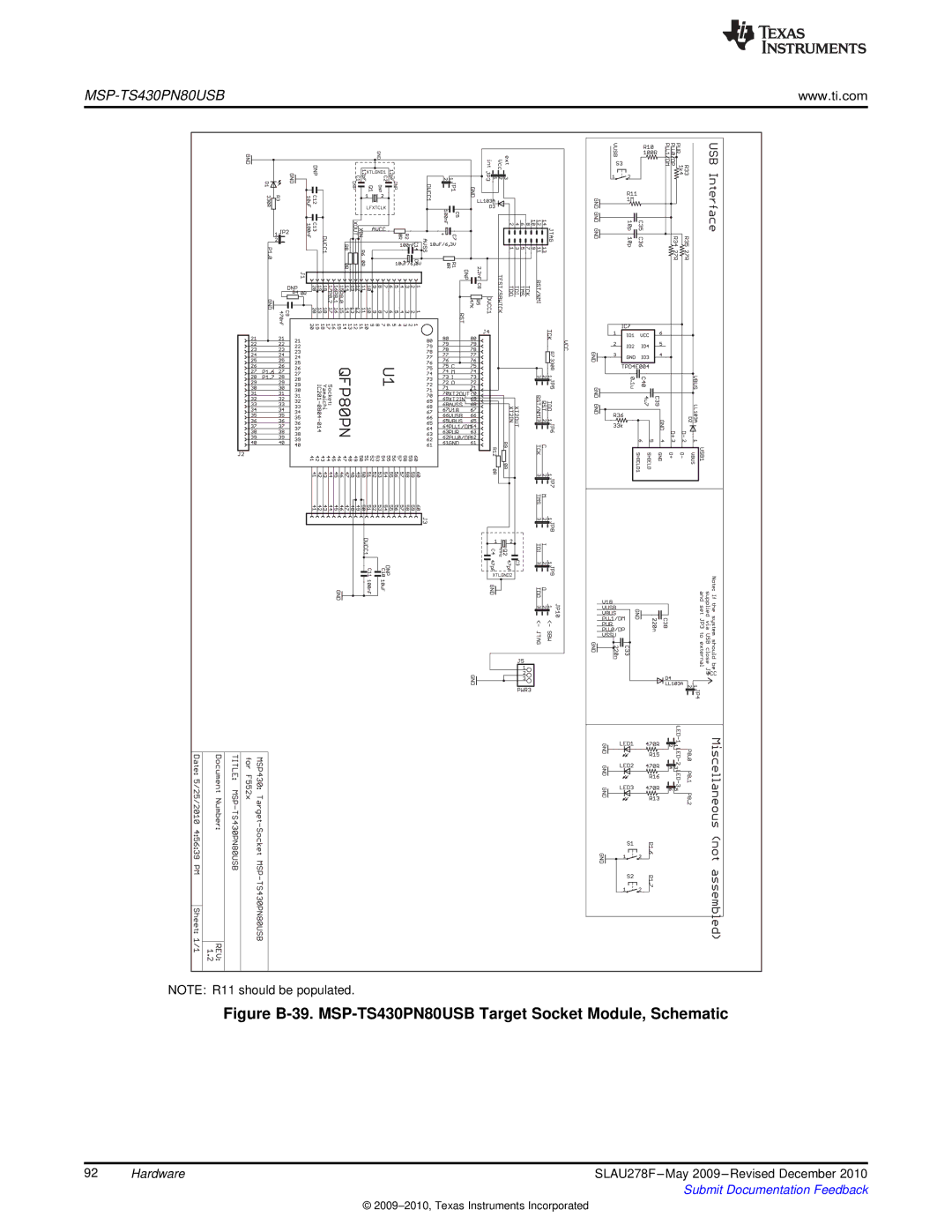 Texas Instruments MSP430 manual MSP-TS430PN80USB 