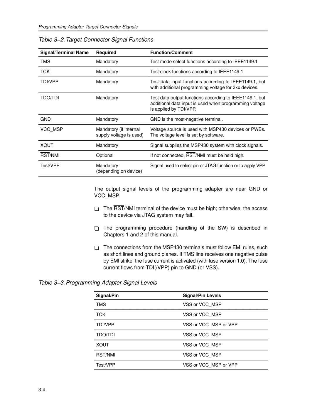 Texas Instruments MSP430 manual 2. Target Connector Signal Functions 