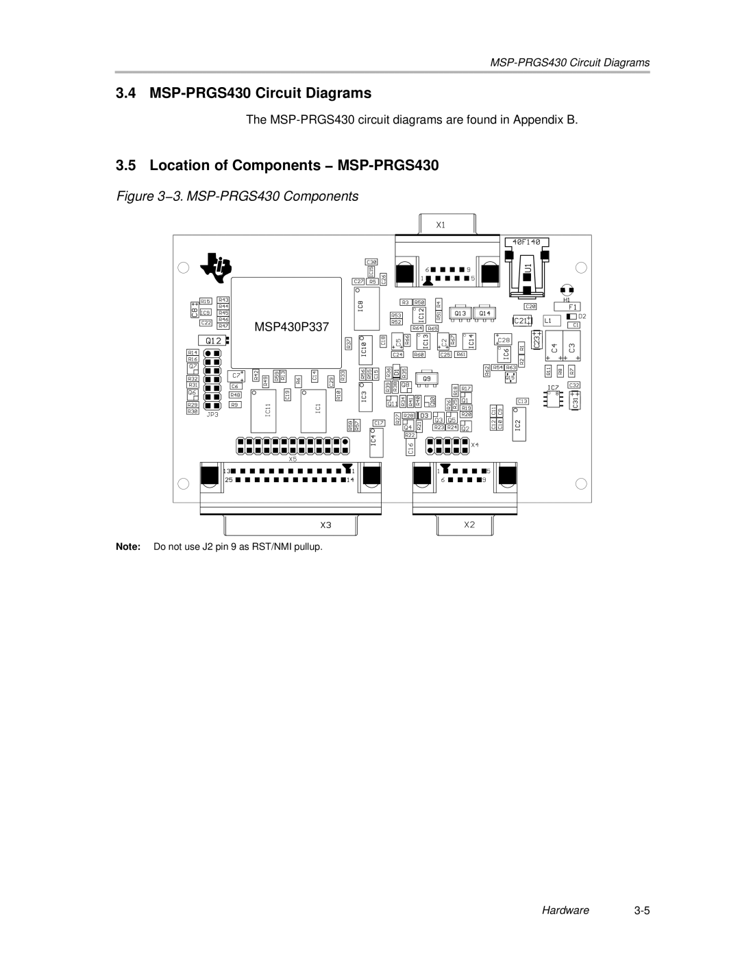 Texas Instruments MSP430 manual MSP-PRGS430 Circuit Diagrams, Location of Components − MSP-PRGS430 