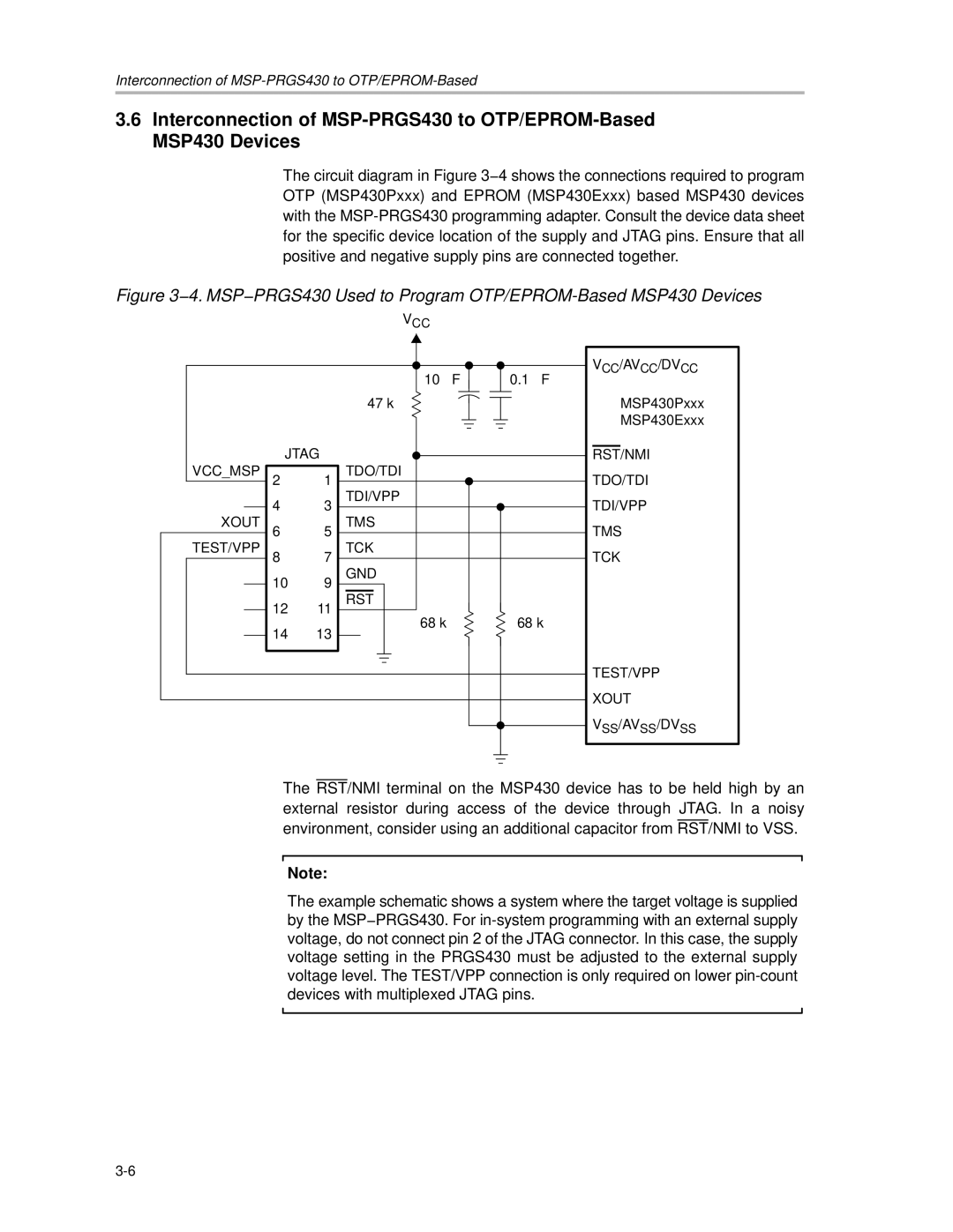 Texas Instruments MSP430 manual Interconnection of MSP-PRGS430 to OTP/EPROM-Based 