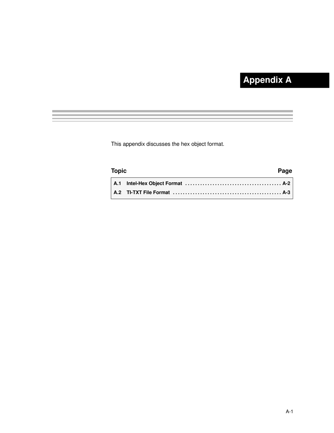 Texas Instruments MSP430 manual Hex Object Format 