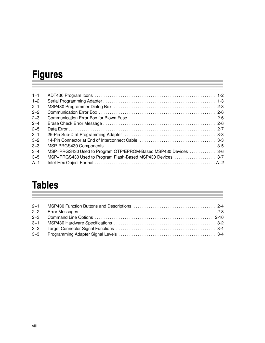 Texas Instruments MSP430 manual Figures, Tables 