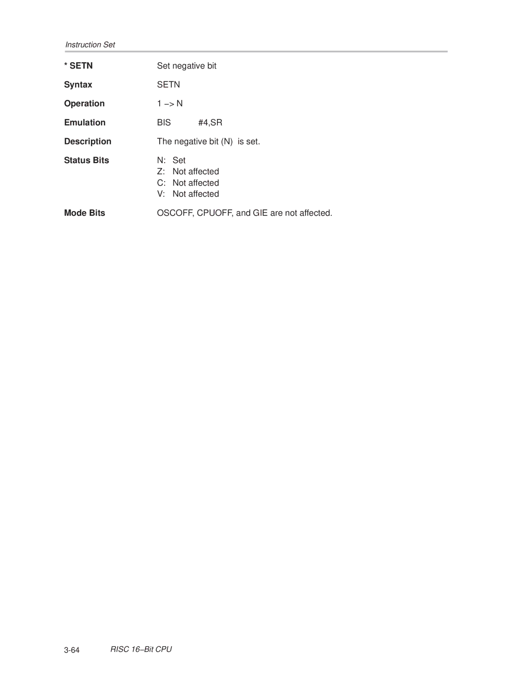 Texas Instruments MSP430x1xx manual Setn 