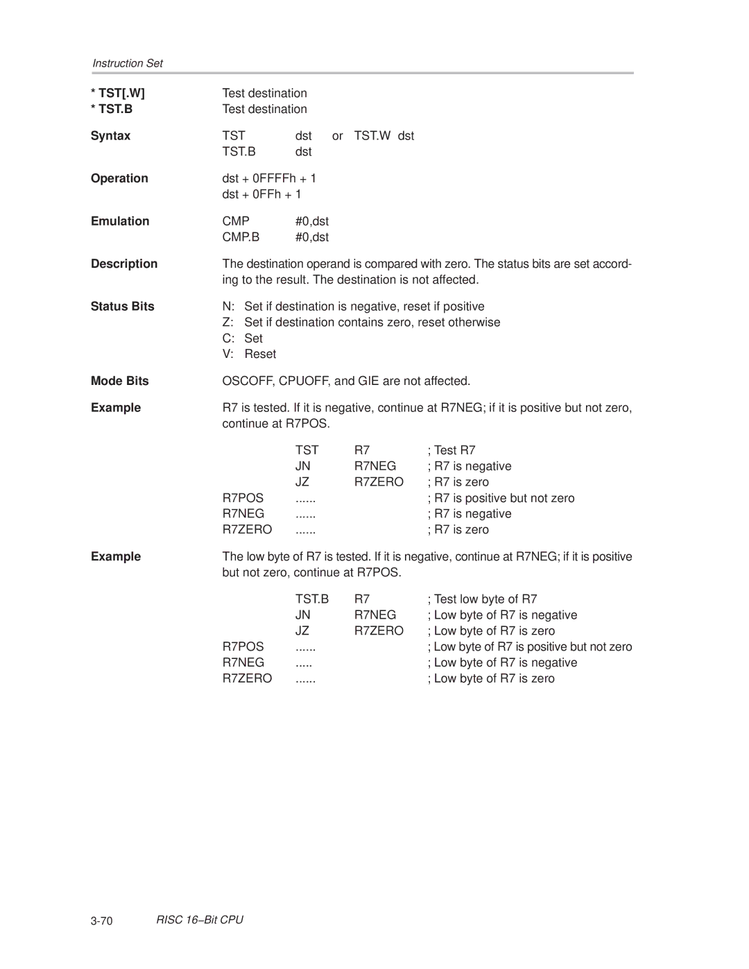 Texas Instruments MSP430x1xx manual Tst.B 