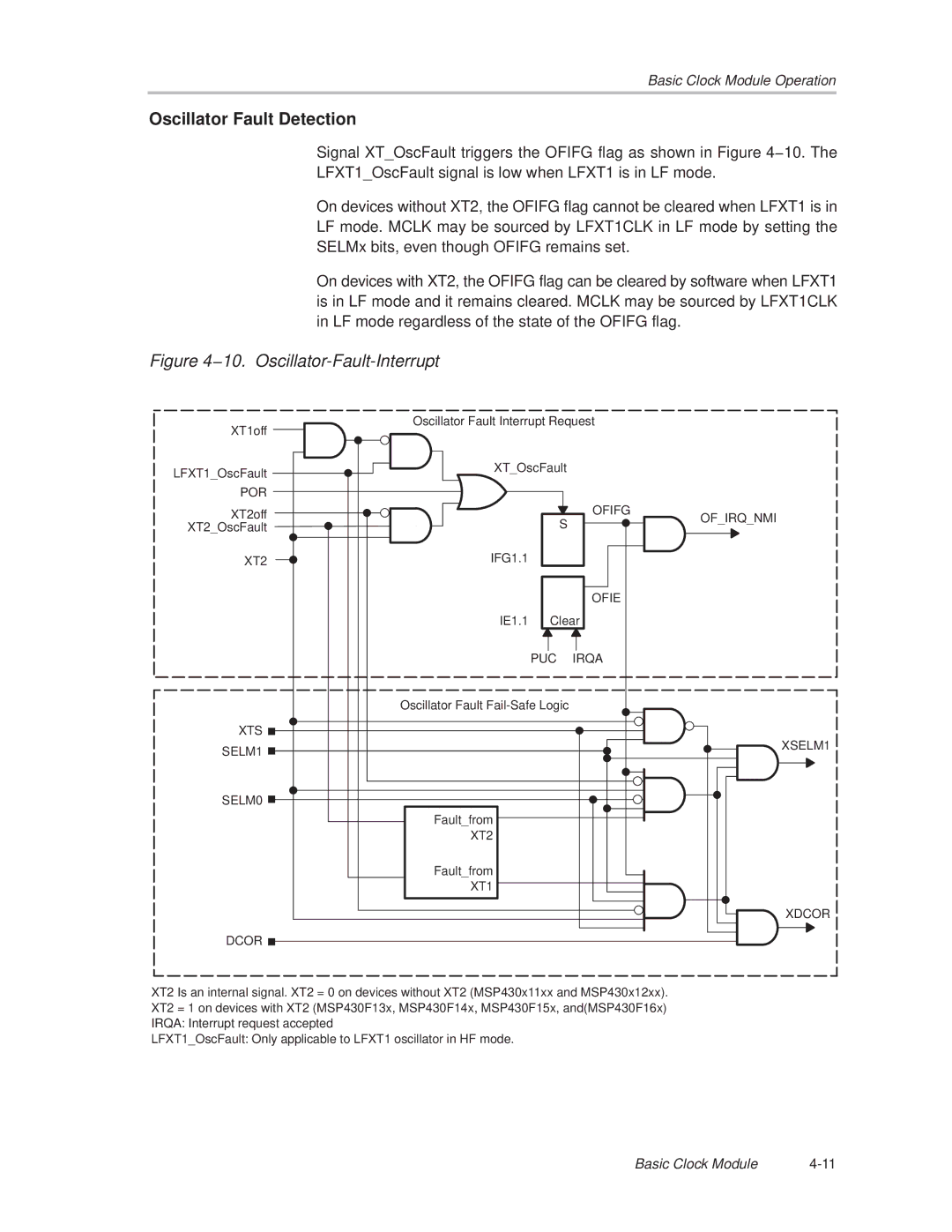 Texas Instruments MSP430x1xx manual Oscillator Fault Detection, 10. Oscillator-Fault-Interrupt 