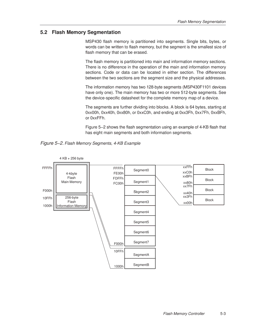 Texas Instruments MSP430x1xx manual Flash Memory Segmentation, 2. Flash Memory Segments, 4-KB Example 