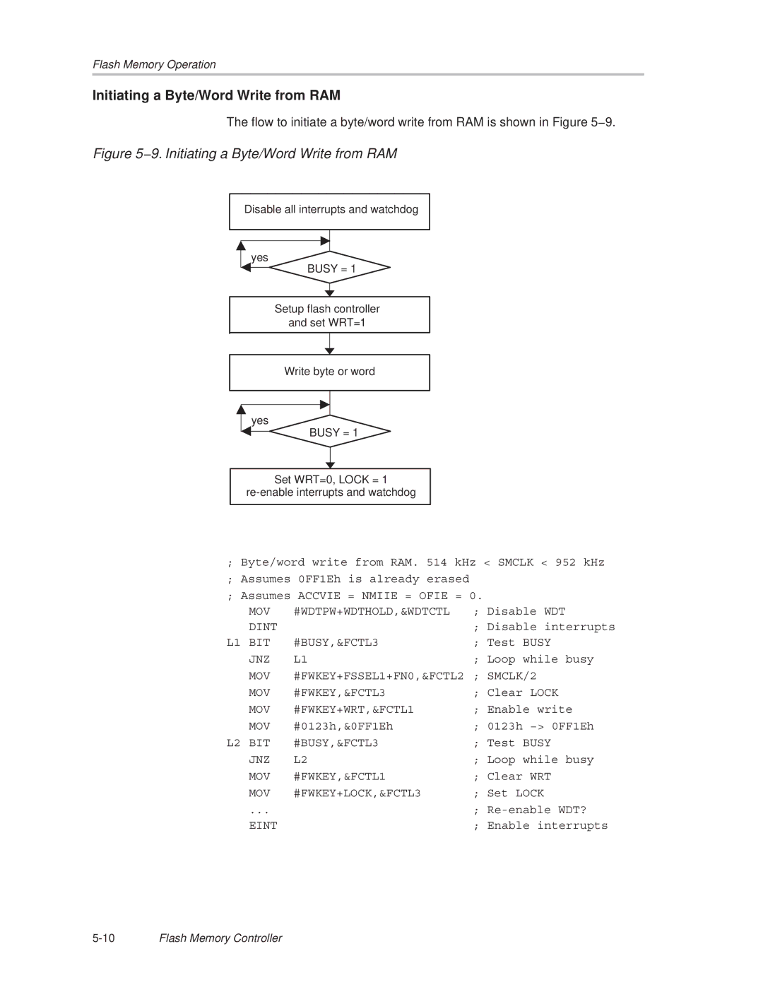 Texas Instruments MSP430x1xx manual 9. Initiating a Byte/Word Write from RAM 