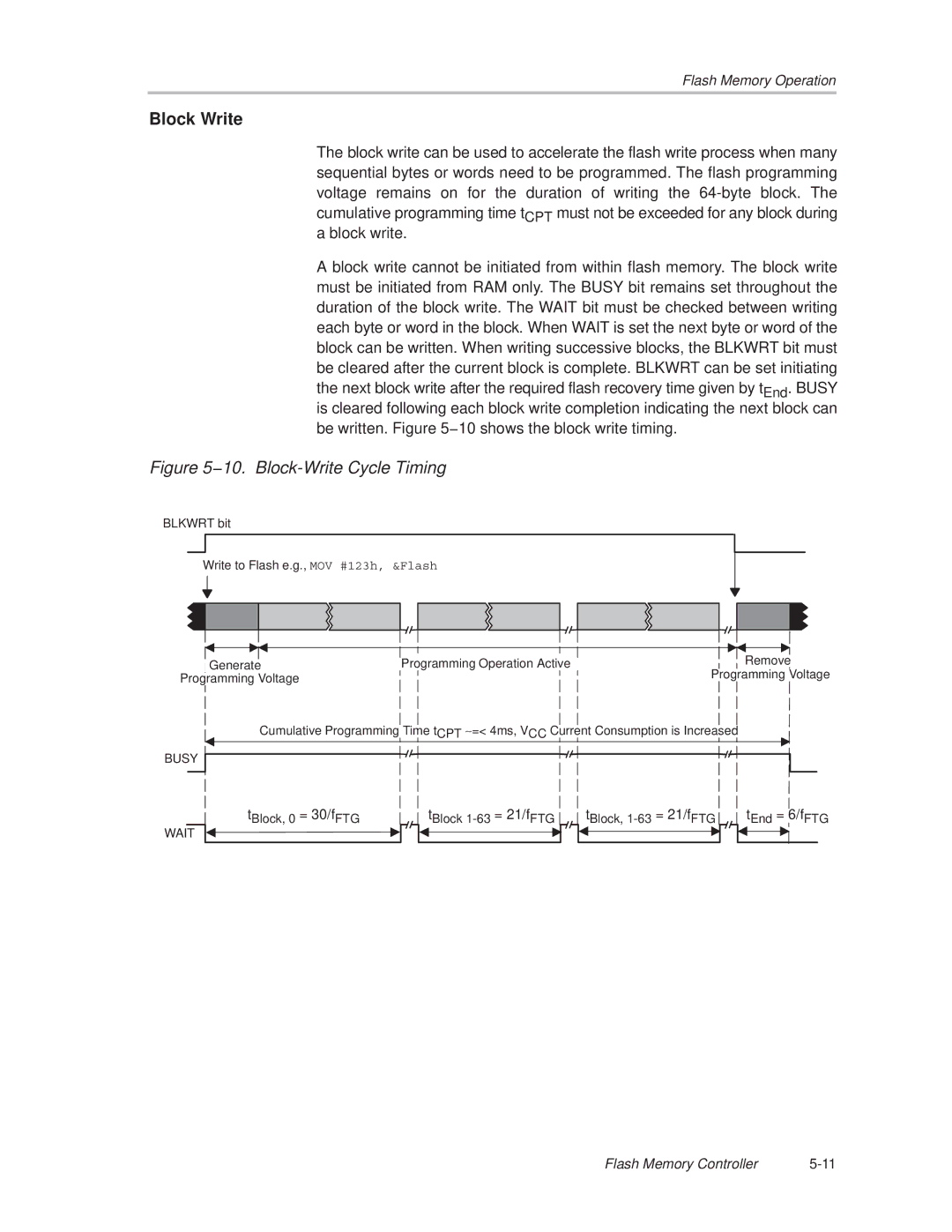 Texas Instruments MSP430x1xx manual Block Write, 10. Block-Write Cycle Timing 