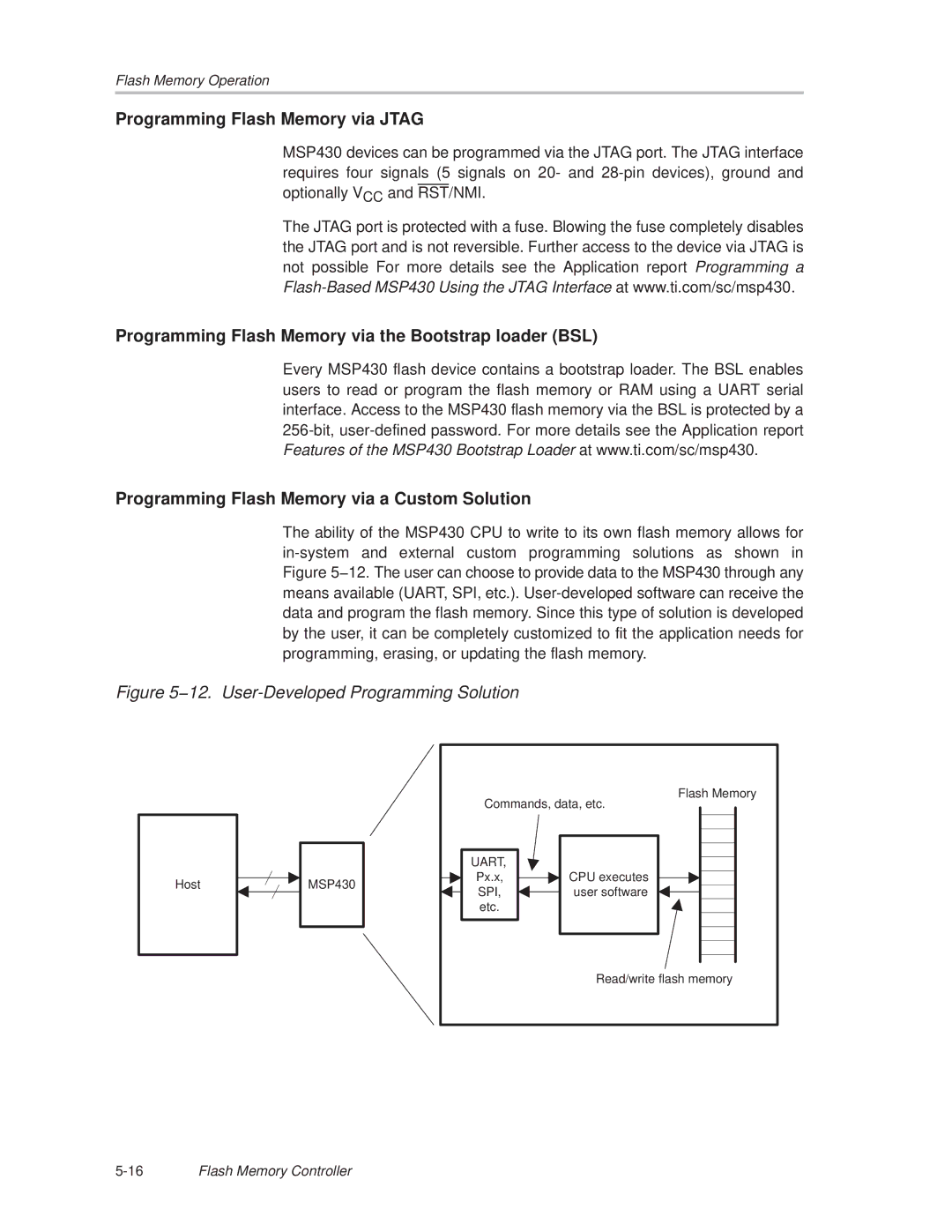 Texas Instruments MSP430x1xx manual Programming Flash Memory via Jtag, 12. User-Developed Programming Solution 