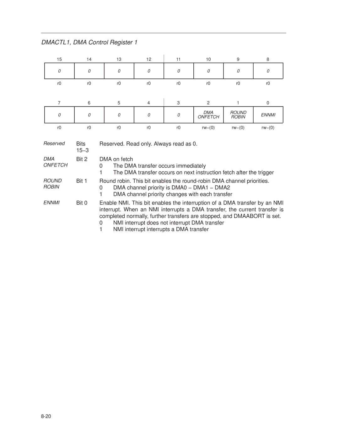 Texas Instruments MSP430x1xx manual DMACTL1, DMA Control Register 