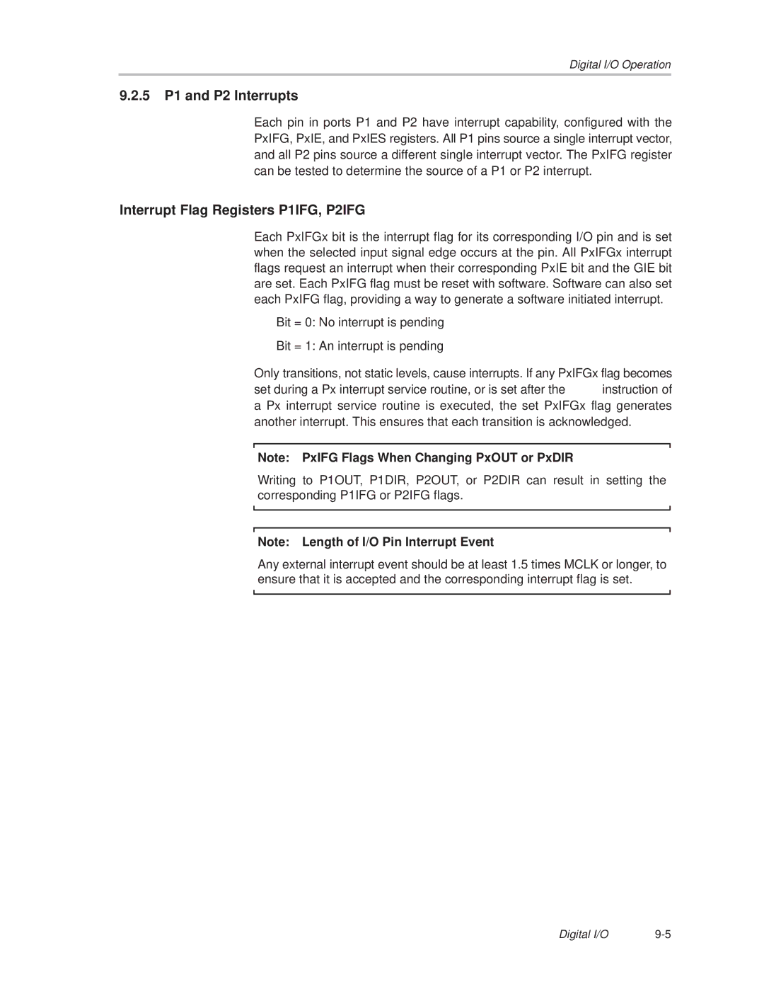 Texas Instruments MSP430x1xx manual 5 P1 and P2 Interrupts, Interrupt Flag Registers P1IFG, P2IFG 