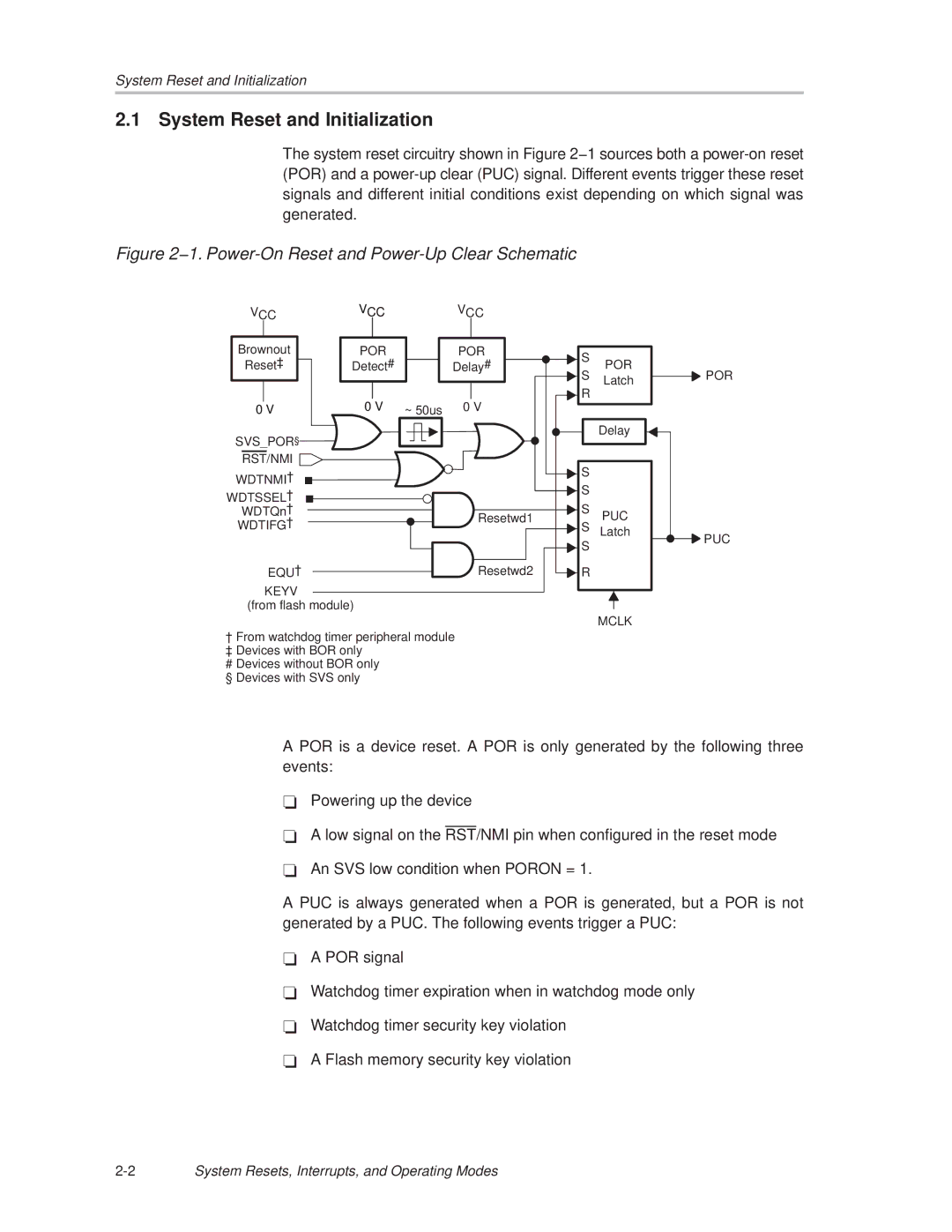 Texas Instruments MSP430x1xx manual System Reset and Initialization, 1. Power-On Reset and Power-Up Clear Schematic 