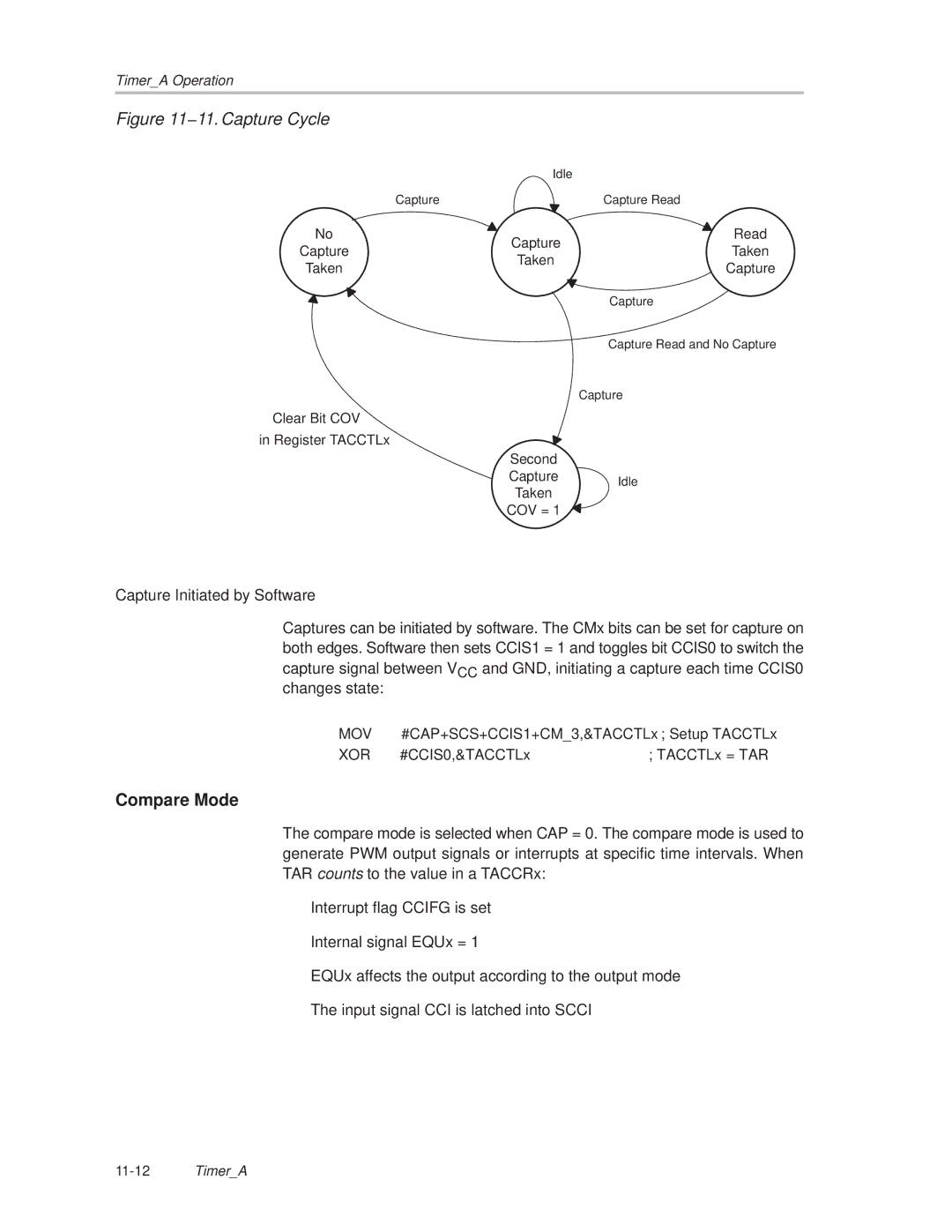 Texas Instruments MSP430x1xx manual 11. Capture Cycle, Compare Mode 