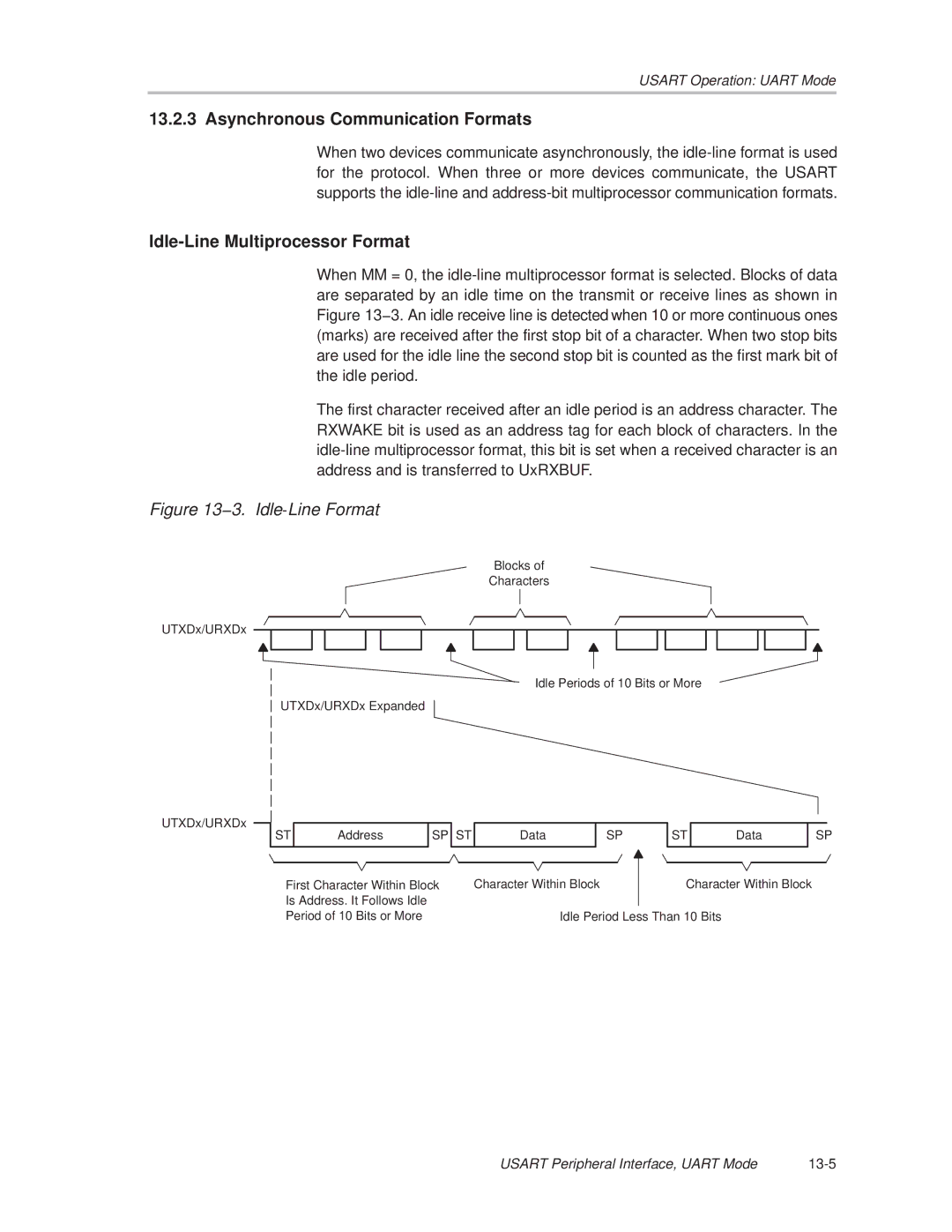 Texas Instruments MSP430x1xx manual Asynchronous Communication Formats, Idle-Line Multiprocessor Format 