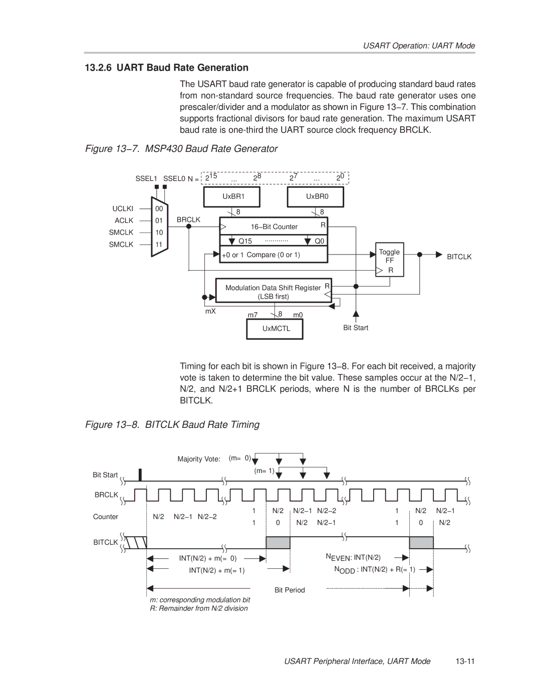 Texas Instruments MSP430x1xx manual Uart Baud Rate Generation, 7. MSP430 Baud Rate Generator 