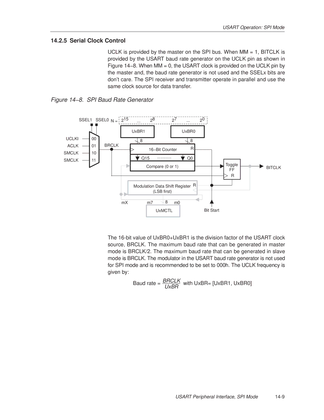 Texas Instruments MSP430x1xx manual Serial Clock Control, 8. SPI Baud Rate Generator 