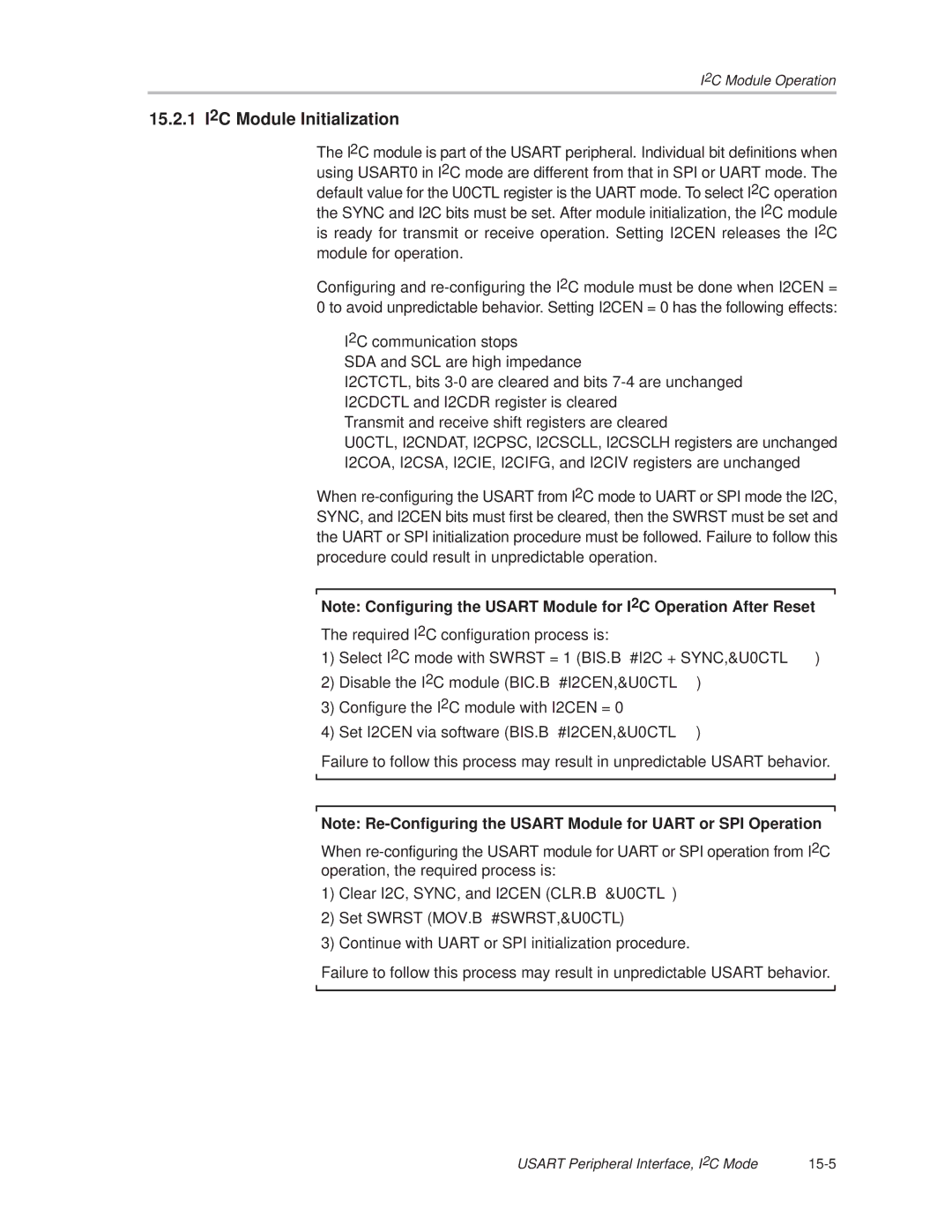 Texas Instruments MSP430x1xx manual 15.2.1 I2C Module Initialization 