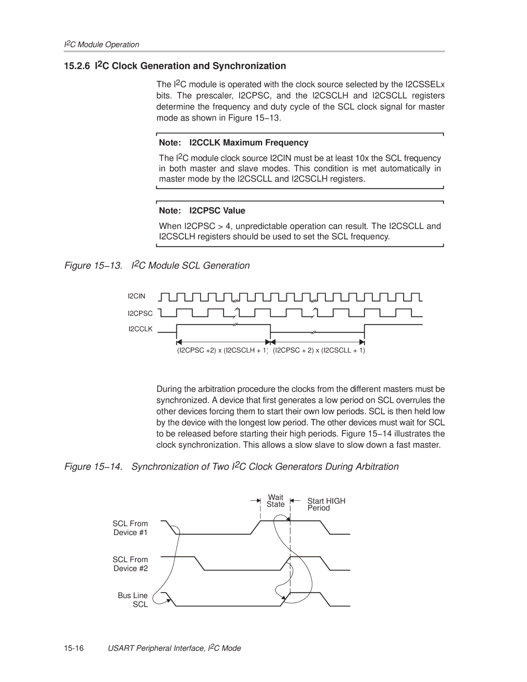 Texas Instruments MSP430x1xx manual 15.2.6 I2C Clock Generation and Synchronization, 13. I 2C Module SCL Generation 