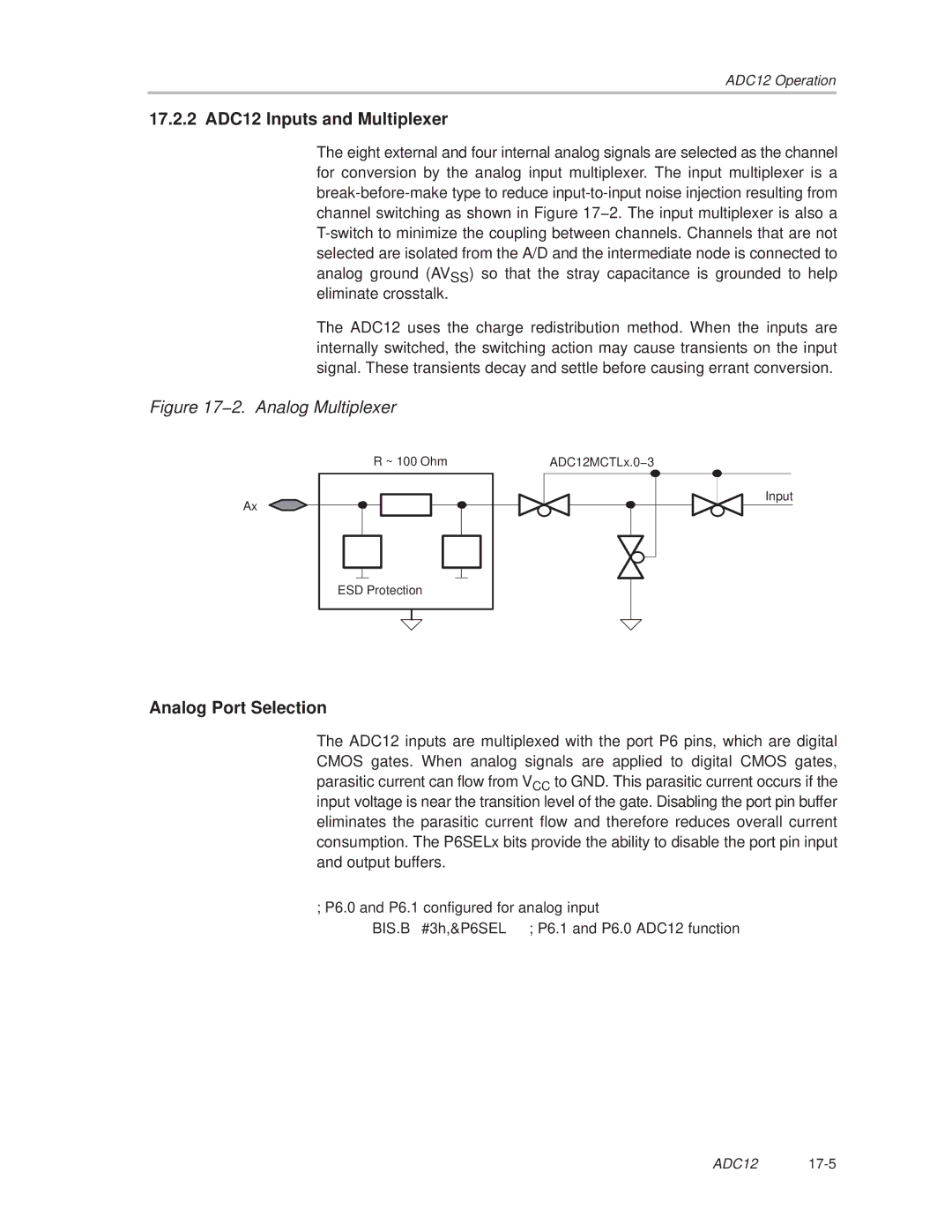 Texas Instruments MSP430x1xx manual 17.2.2 ADC12 Inputs and Multiplexer, Analog Port Selection 