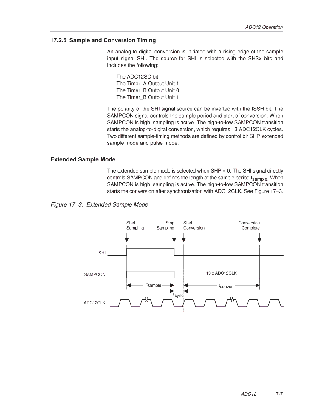 Texas Instruments MSP430x1xx manual Sample and Conversion Timing, Extended Sample Mode 