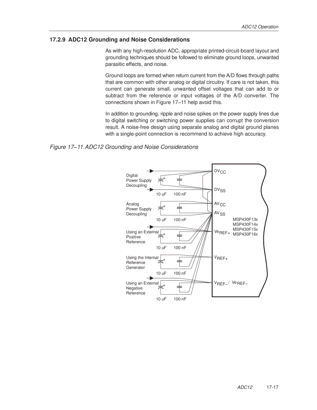 Texas Instruments MSP430x1xx 17.2.9 ADC12 Grounding and Noise Considerations, 11.ADC12 Grounding and Noise Considerations 