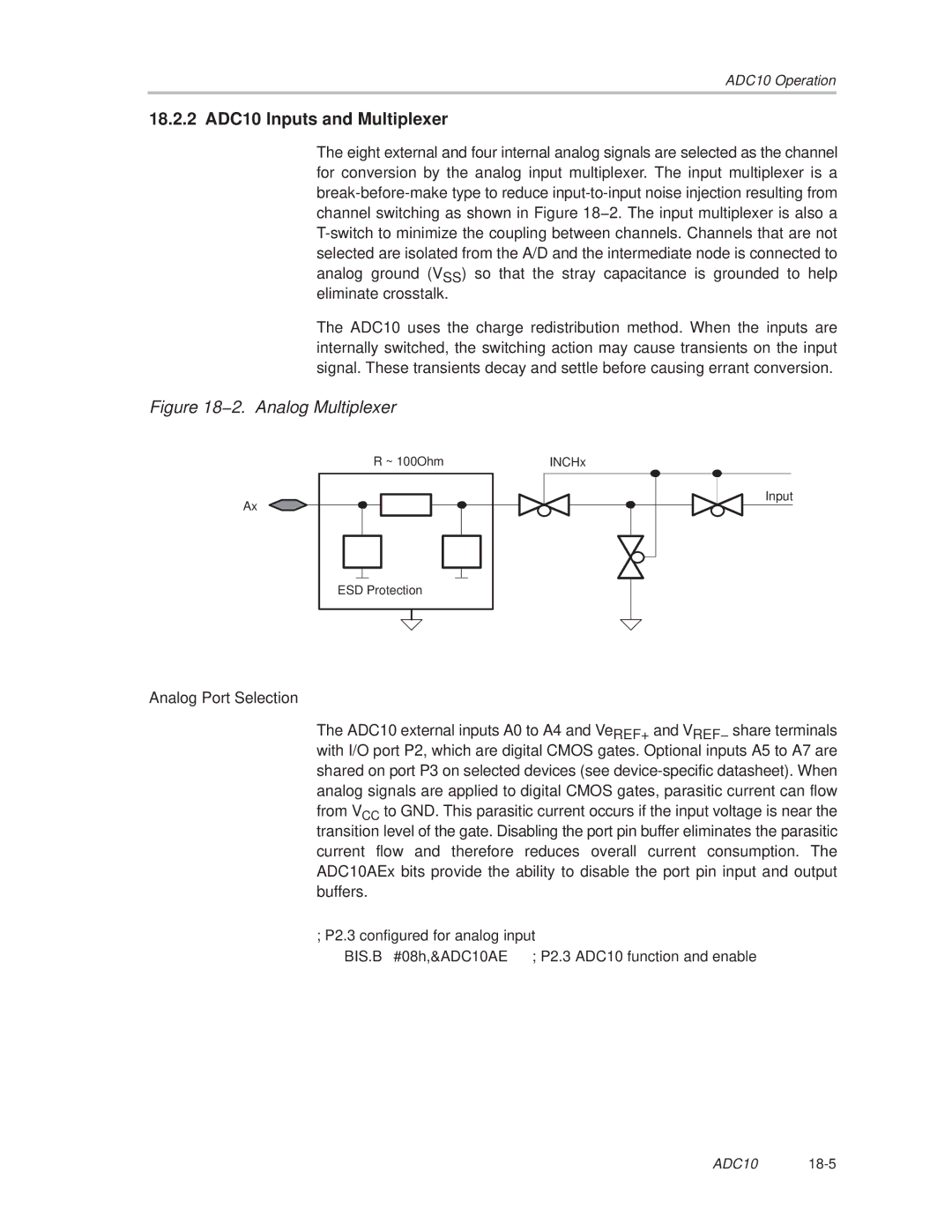 Texas Instruments MSP430x1xx manual 18.2.2 ADC10 Inputs and Multiplexer, Analog Port Selection 