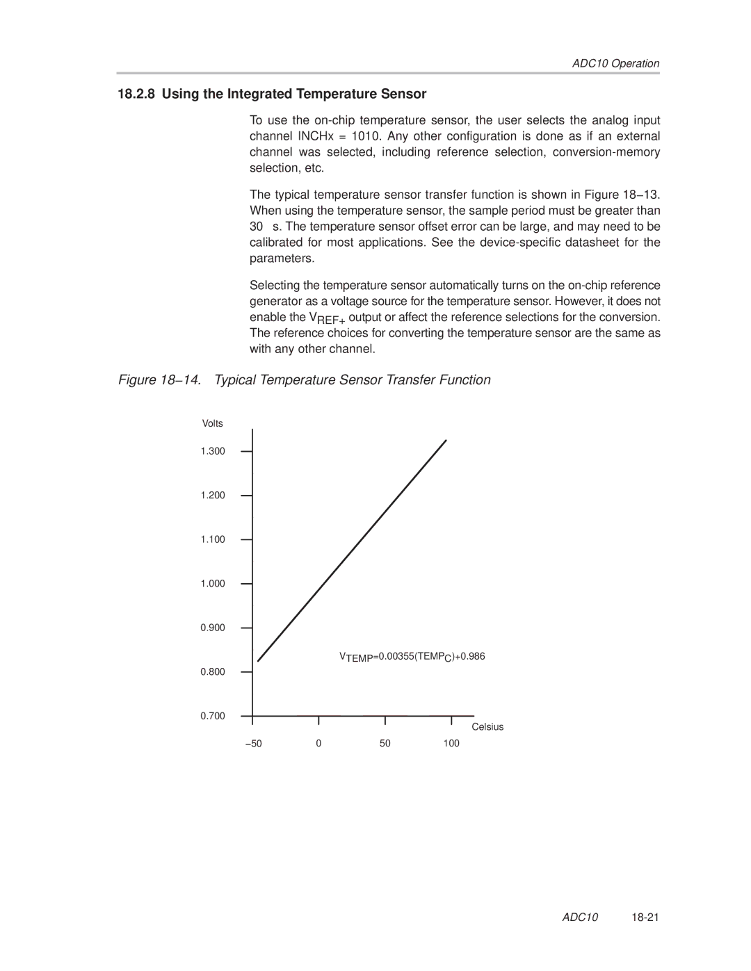 Texas Instruments MSP430x1xx manual 14. Typical Temperature Sensor Transfer Function 