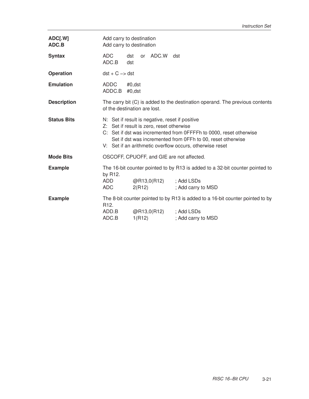 Texas Instruments MSP430x1xx manual Adc.W, Adc.B 