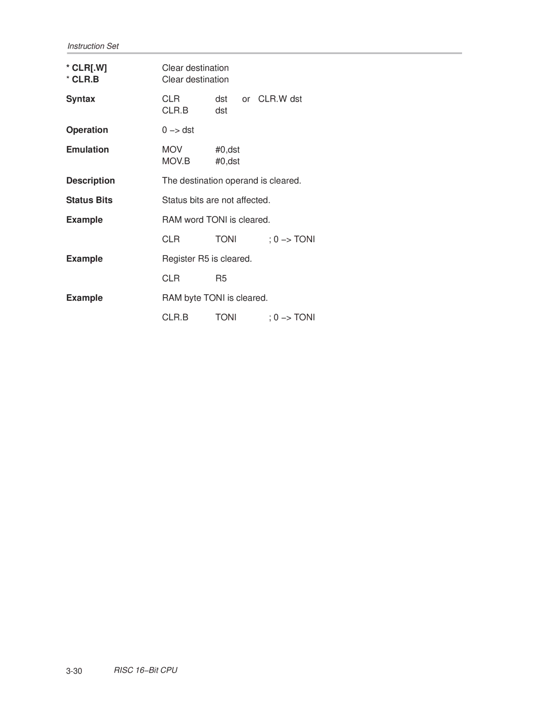 Texas Instruments MSP430x1xx manual Clr.B 