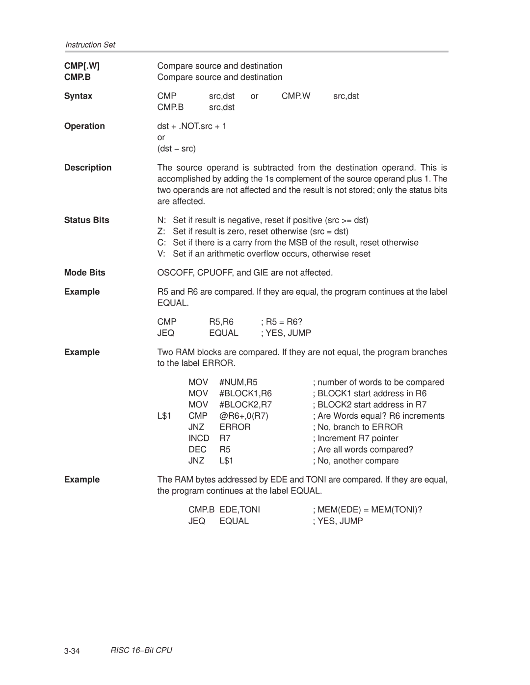 Texas Instruments MSP430x1xx manual Cmp.W, Cmp.B 