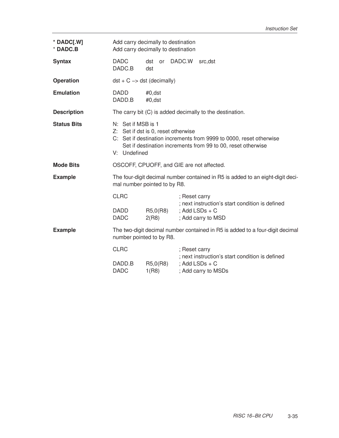 Texas Instruments MSP430x1xx manual Dadc.B 