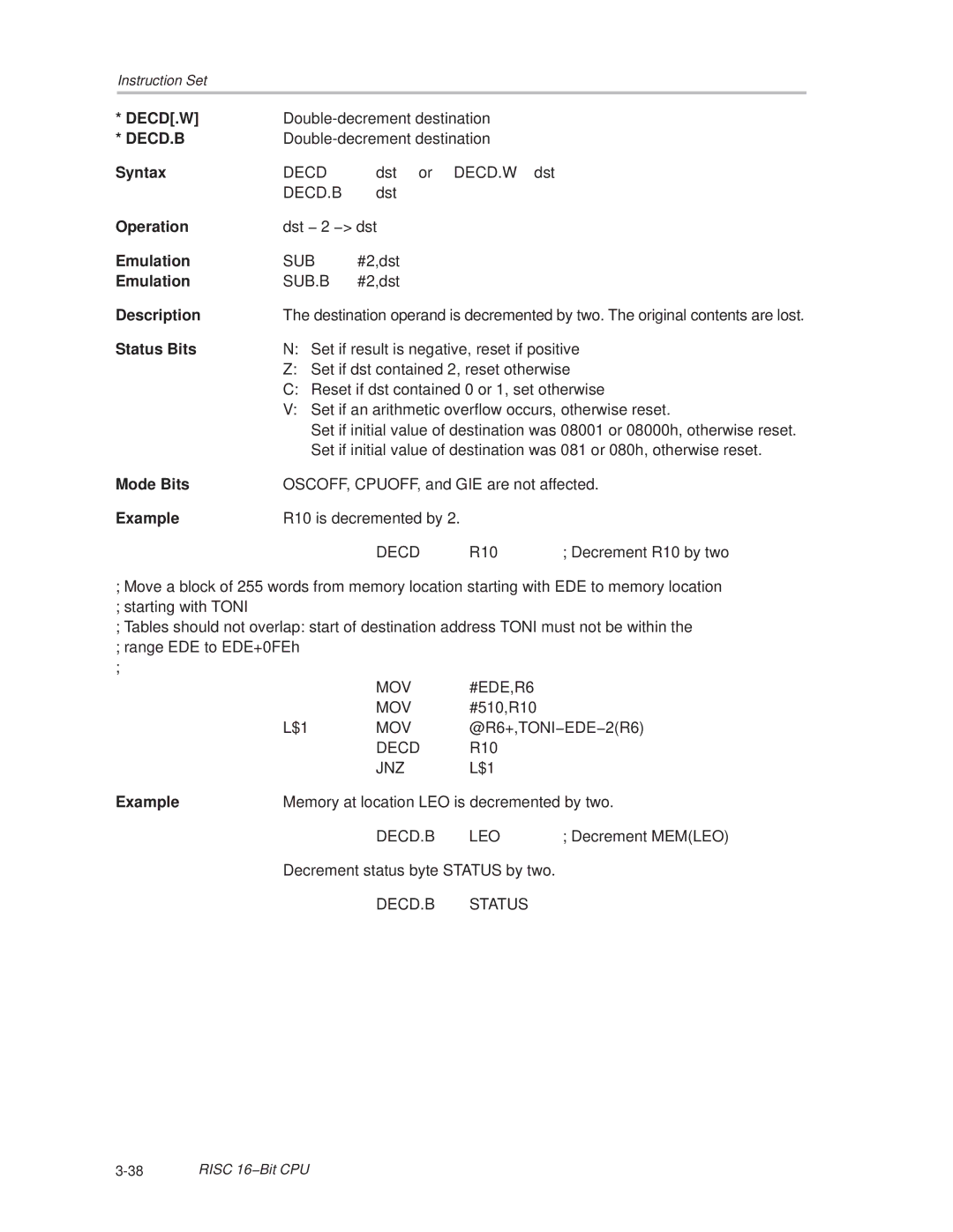 Texas Instruments MSP430x1xx manual Decd.B 