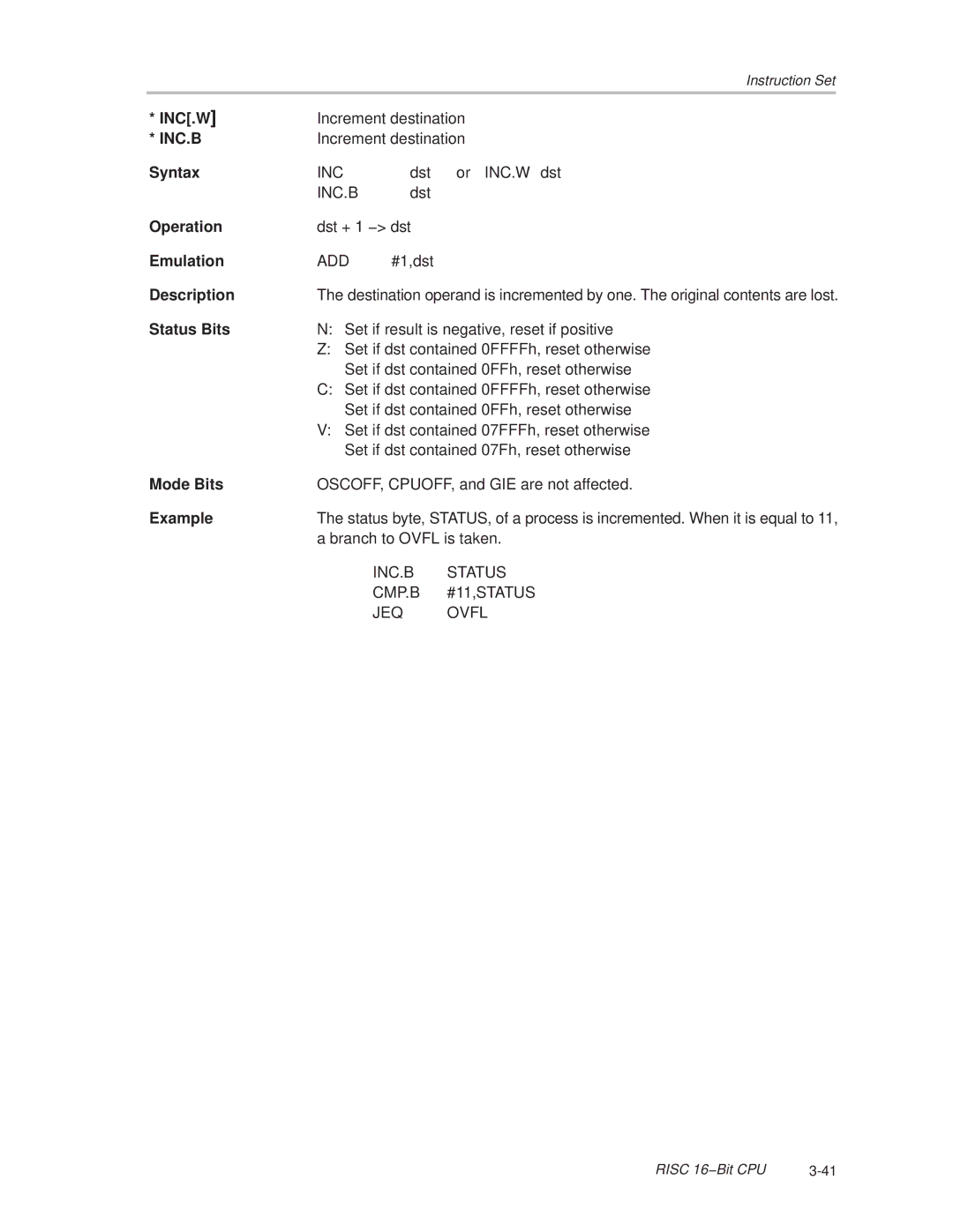 Texas Instruments MSP430x1xx manual Inc.B 