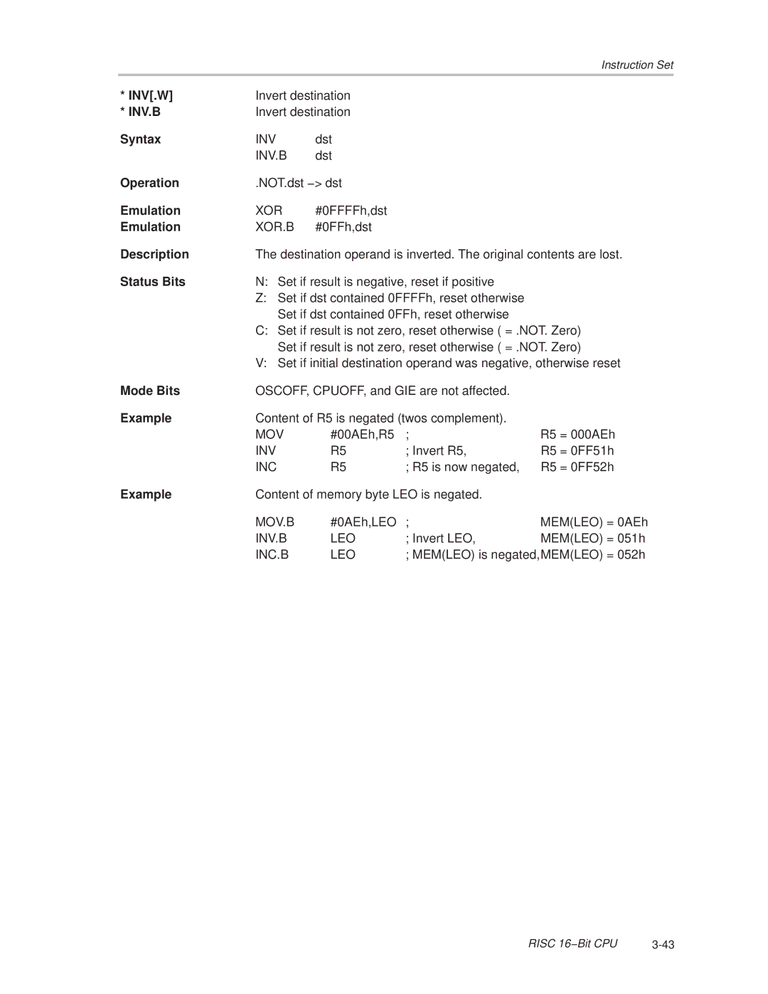 Texas Instruments MSP430x1xx manual Inv.B 