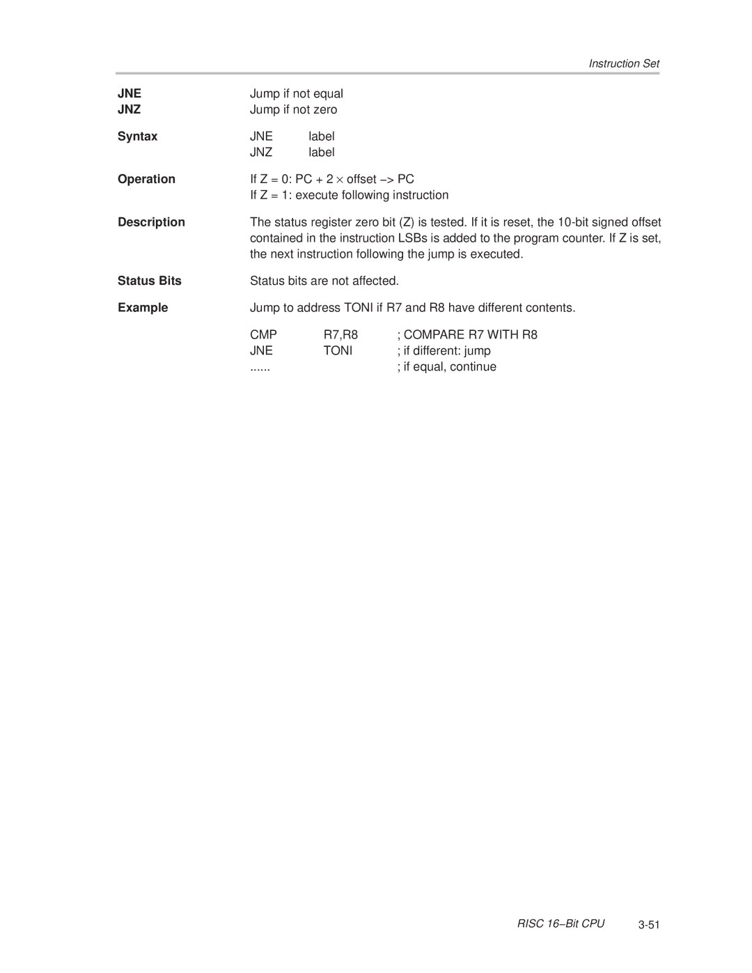 Texas Instruments MSP430x1xx manual Jne, Jnz 