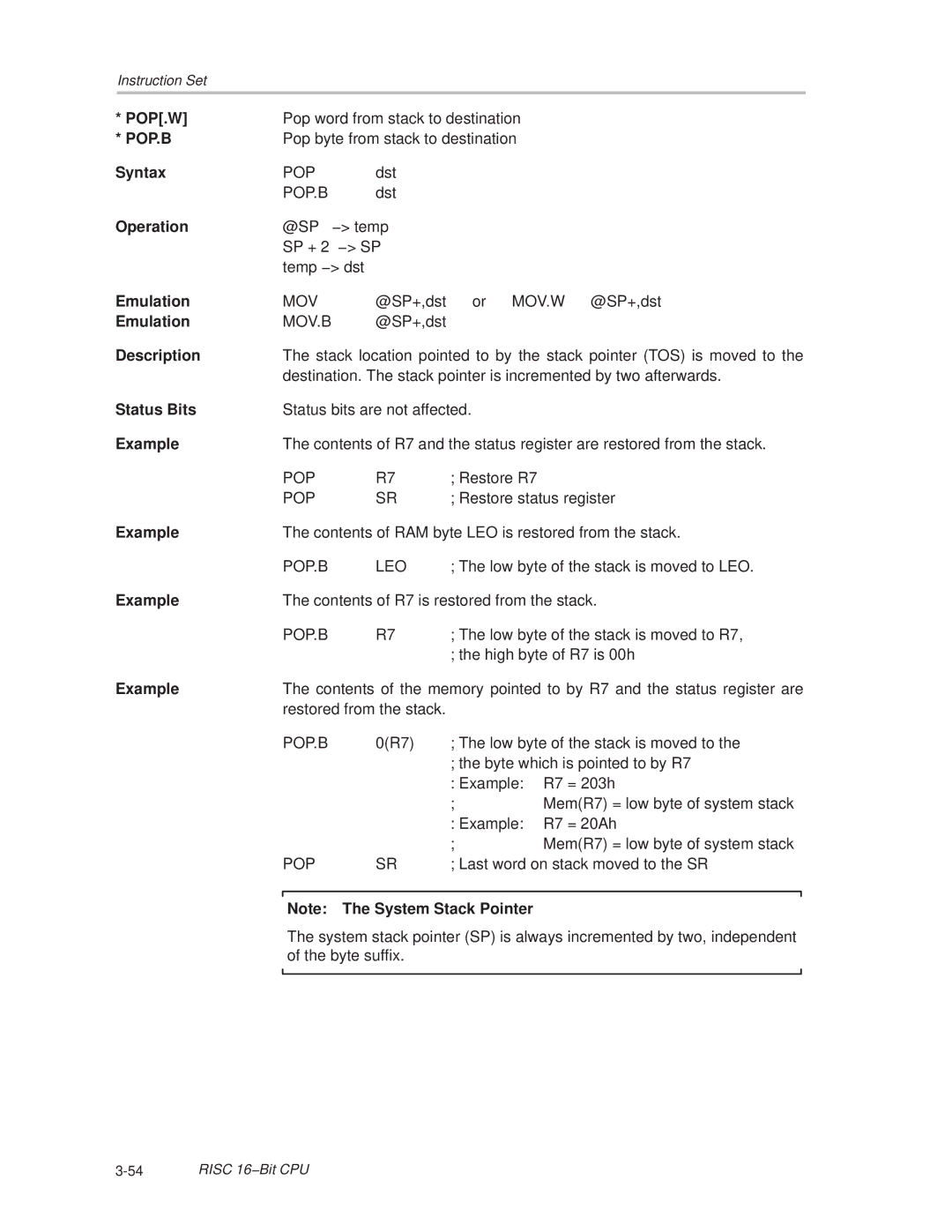 Texas Instruments MSP430x1xx manual Pop.B 