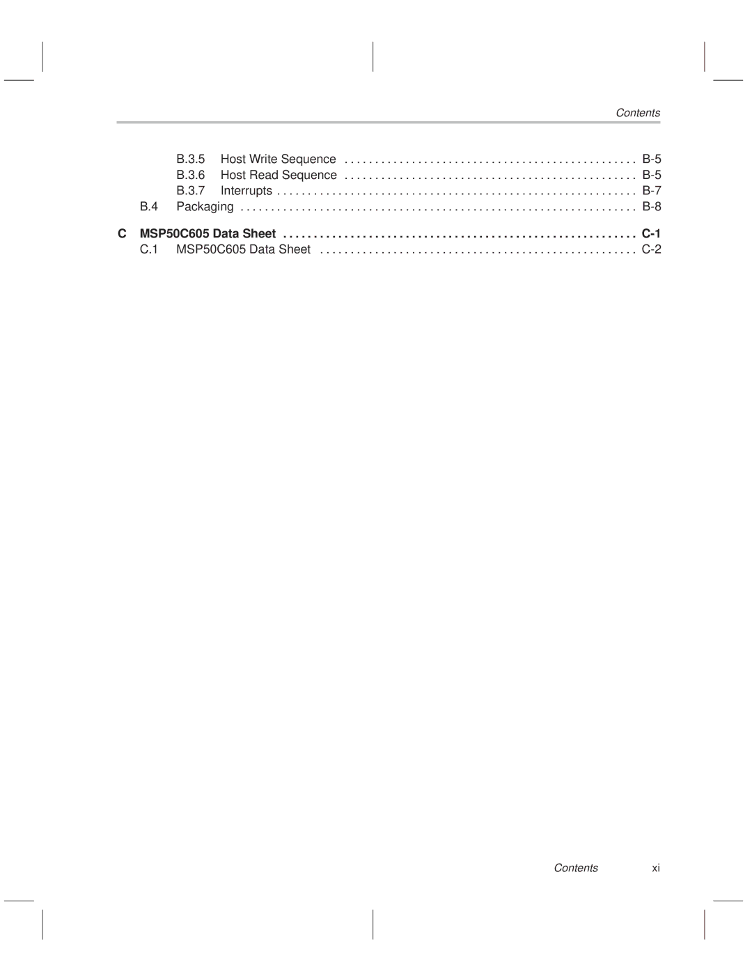 Texas Instruments MSP50C614 manual Contentsxi 