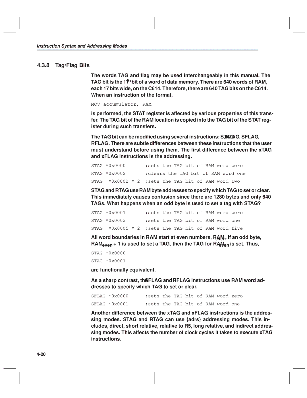 Texas Instruments MSP50C614 manual 8 Tag/Flag Bits 