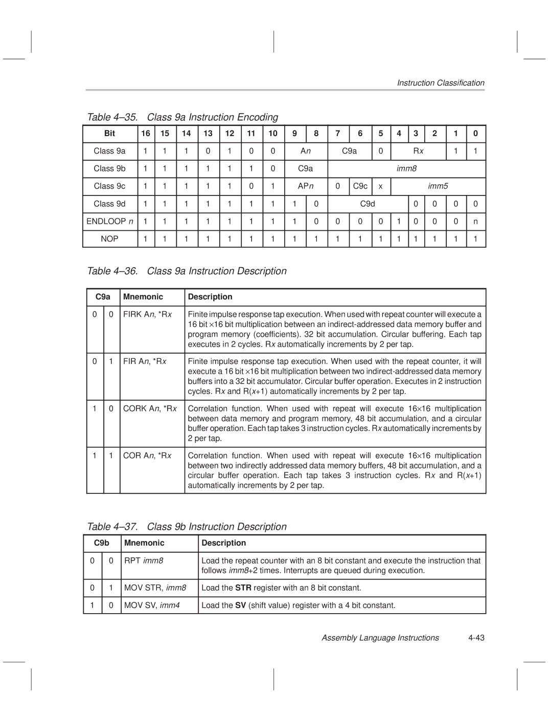 Texas Instruments MSP50C614 manual ±35. Class 9a Instruction Encoding, ±36. Class 9a Instruction Description 