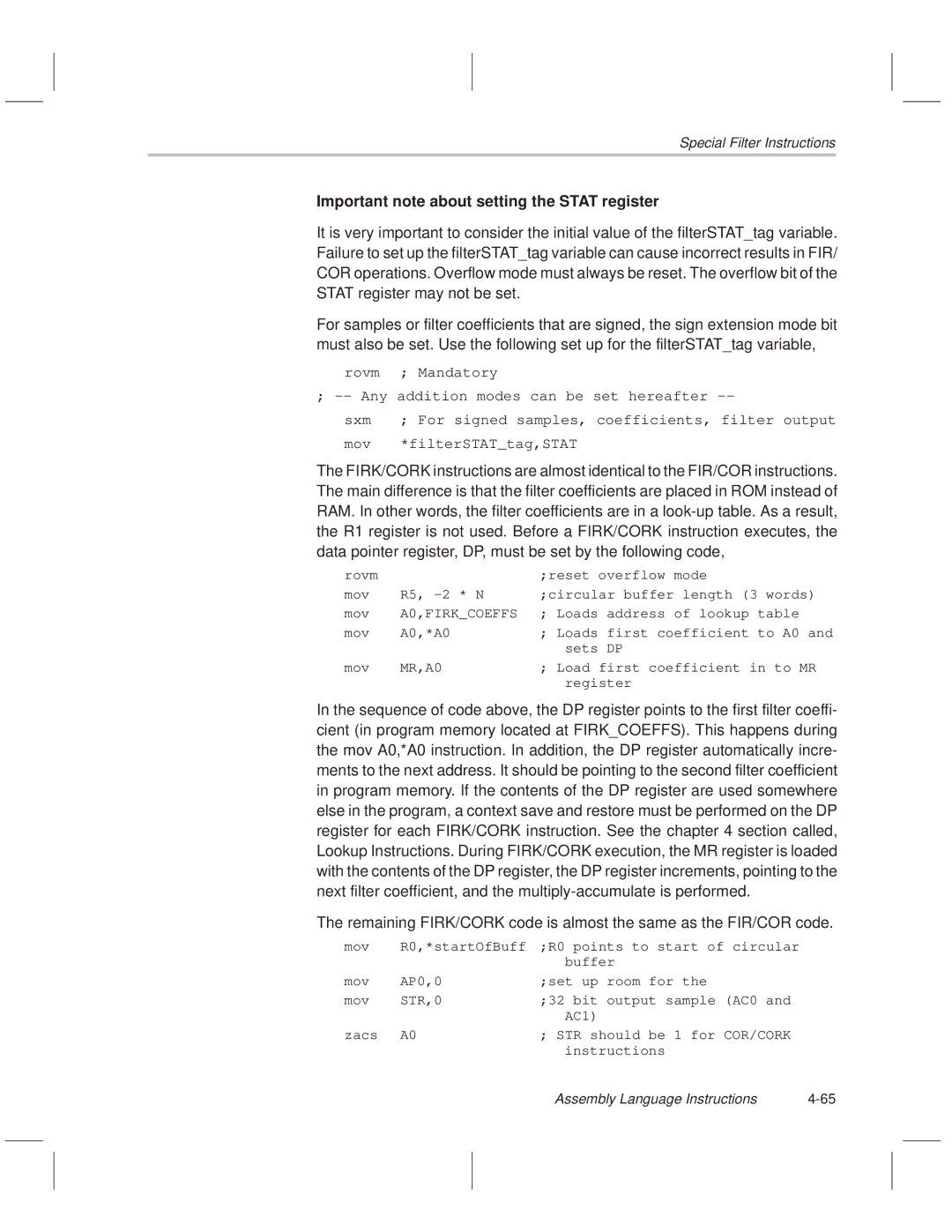 Texas Instruments MSP50C614 manual Important note about setting the Stat register 