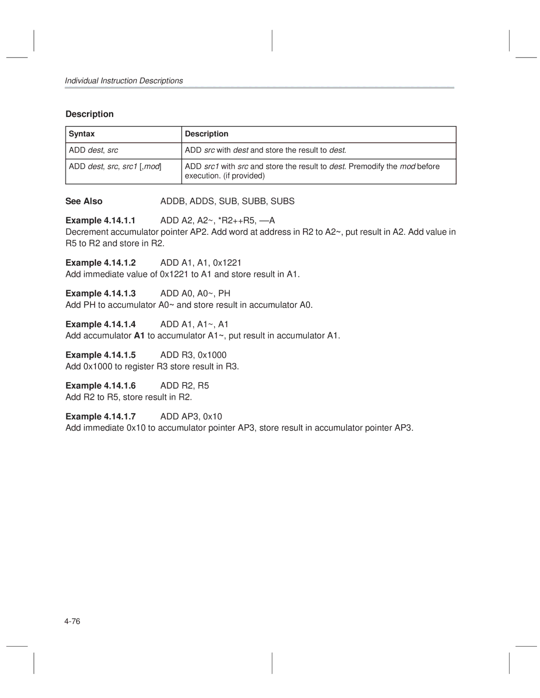 Texas Instruments MSP50C614 manual Description, See Also 